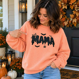 Mama Halloween Glitter Sweatshirt, Embroidered Spooky Mama Halloween Crewneck, Autumn Gift