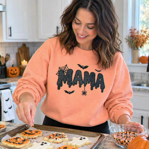 Mama Halloween Glitter Sweatshirt, Embroidered Spooky Mama Halloween Crewneck, Autumn Gift