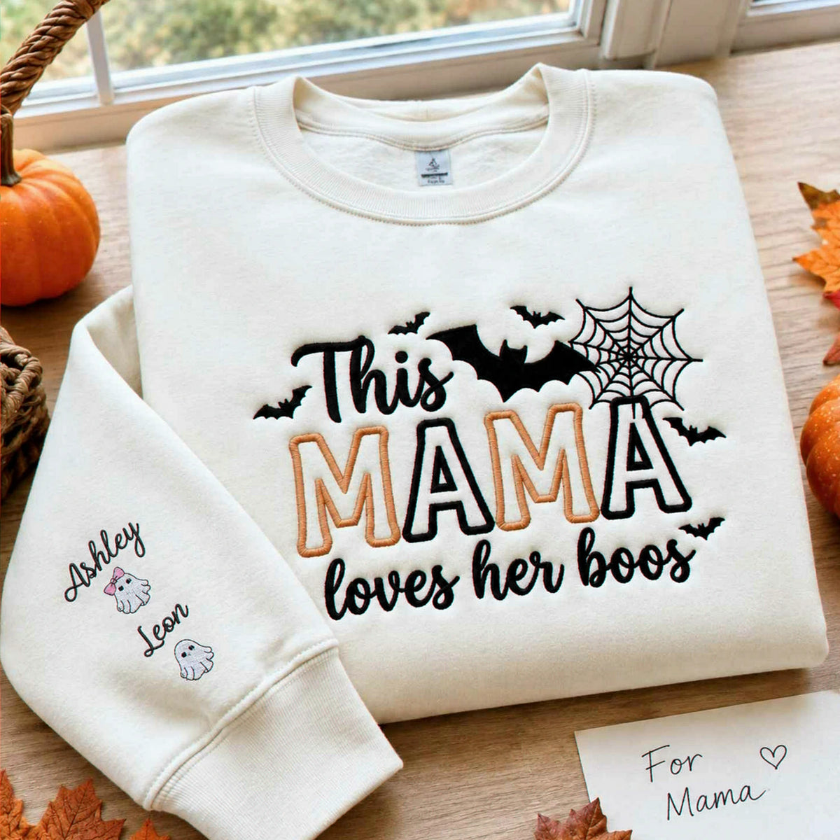 This Mama Loves Her Boos Halloween Sweatshirt, Embroidered Spooky Mom Crewneck, Cute Ghost Season