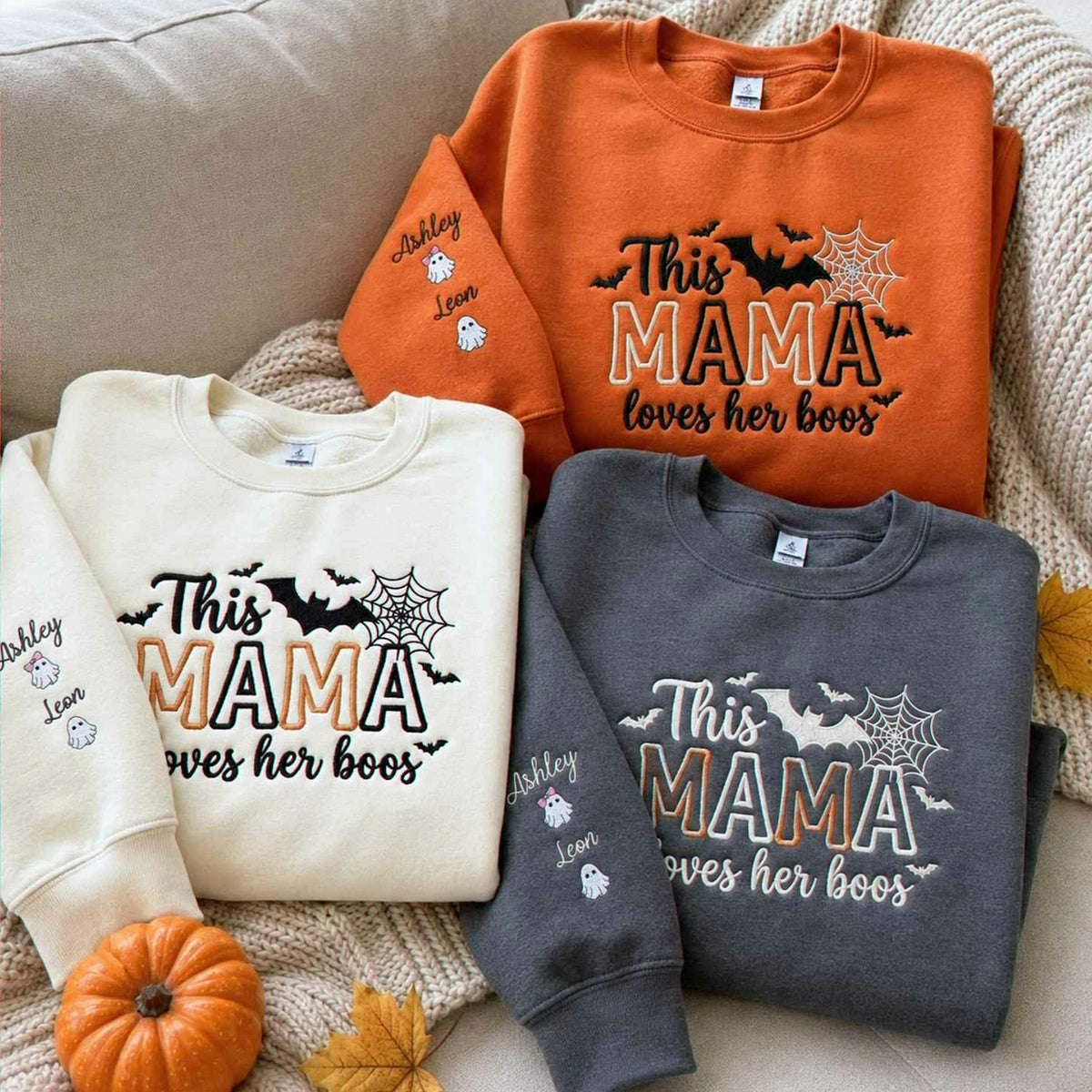 This Mama Loves Her Boos Halloween Sweatshirt, Embroidered Spooky Mom Crewneck, Cute Ghost Season