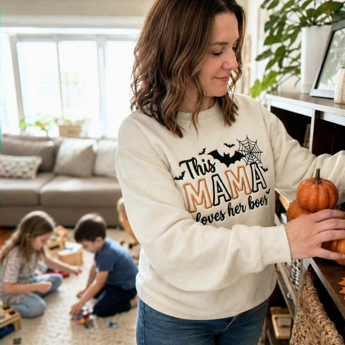 This Mama Loves Her Boos Halloween Sweatshirt, Embroidered Spooky Mom Crewneck, Cute Ghost Season