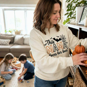 This Mama Loves Her Boos Halloween Sweatshirt, Embroidered Spooky Mom Crewneck, Cute Ghost Season