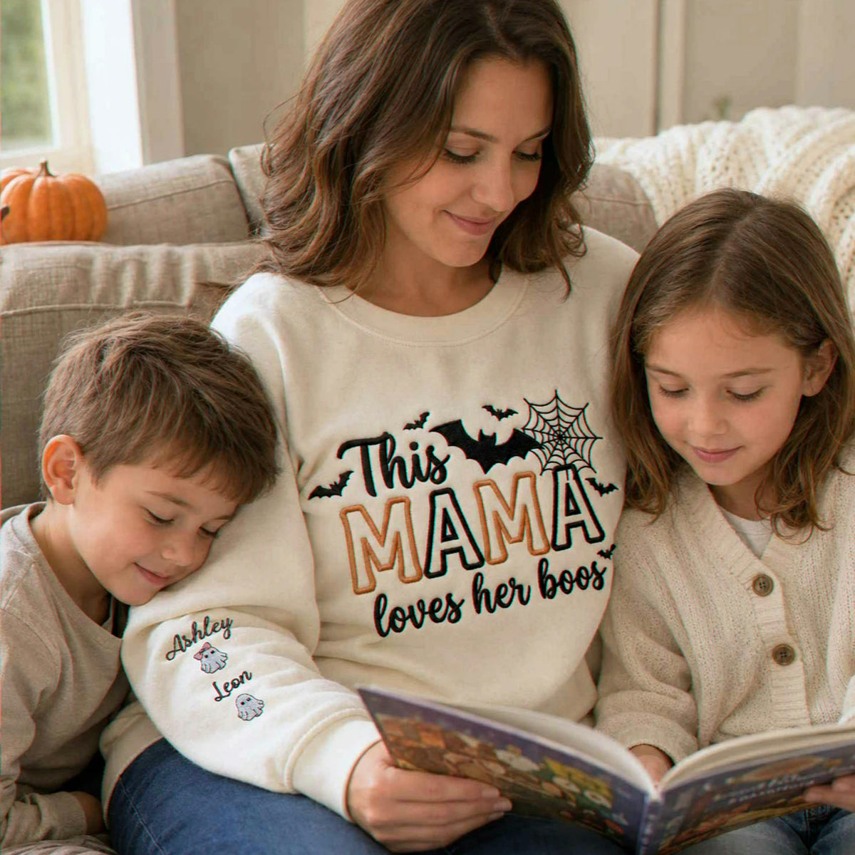 This Mama Loves Her Boos Halloween Sweatshirt, Embroidered Spooky Mom Crewneck, Cute Ghost Season
