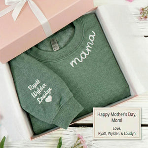 Custom Embroidered Mama Sweatshirt With Kids Names, Personalized Mother's Day, Birthday Gift for Mom
