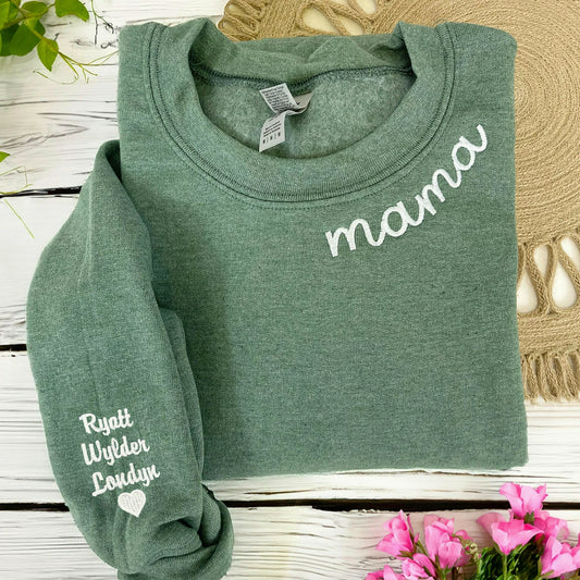Birthday Gift for Mom with Custom Embroidered Mama Sweatshirt and Kids’ Names