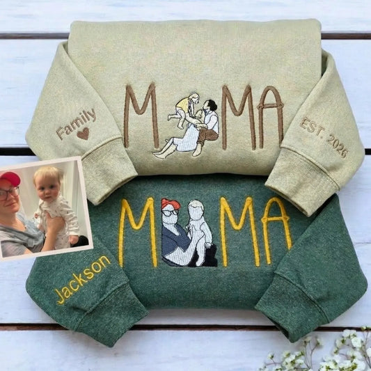 Mom Portrait Sweatshirt or Hoodie from Embroidered Photo, Meaningful Gifts for Mother's Day
