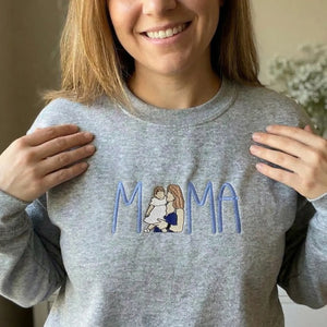 Mom Portrait Sweatshirt or Hoodie from Embroidered Photo, Meaningful Gifts for Mother's Day
