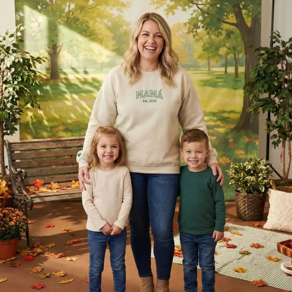 Personalized mamá sweatshirt embroidered with kids names custom Spanish mom gift from daughter or son