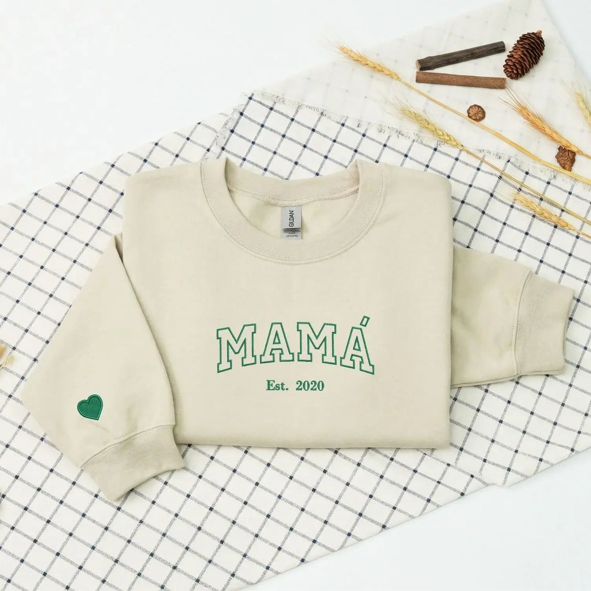 Personalized mamá sweatshirt embroidered with kids names custom Spanish mom gift from daughter or son