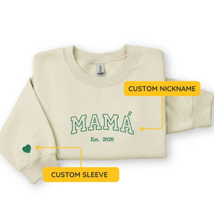 Personalized mamá sweatshirt embroidered with kids names custom Spanish mom gift from daughter or son