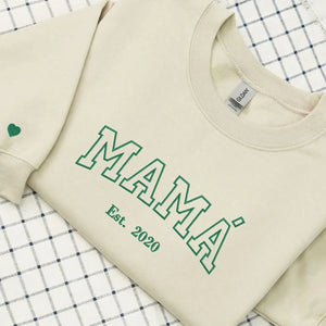 Personalized mamá sweatshirt embroidered with kids names custom Spanish mom gift from daughter or son