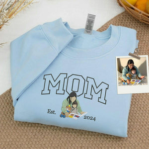 Custom Mother's Day Sweatshirt with Embroidered Mama Portrait and Kids Names, Personalized Mom Gift