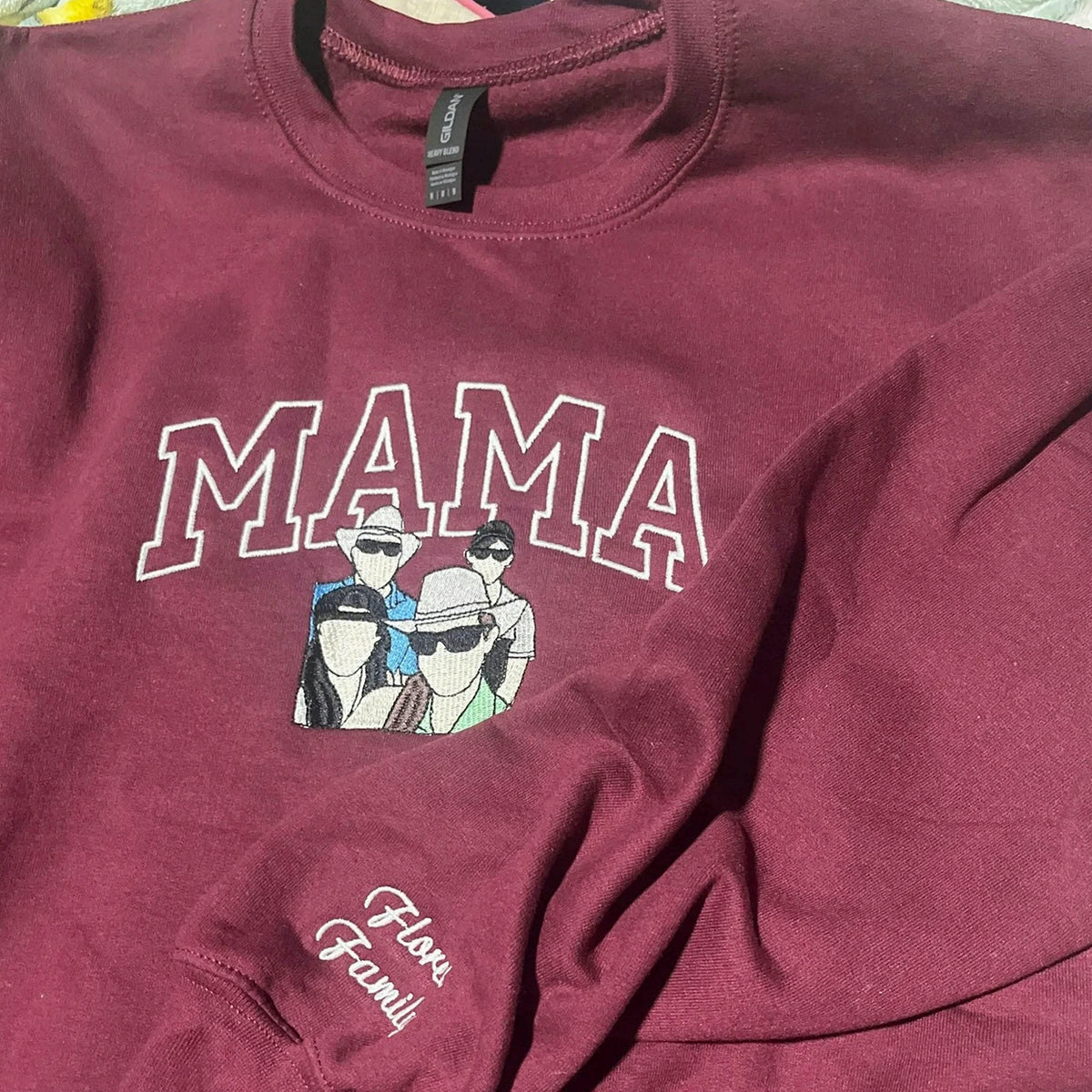 Custom Mother's Day Sweatshirt with Embroidered Mama Portrait and Kids Names, Personalized Mom Gift