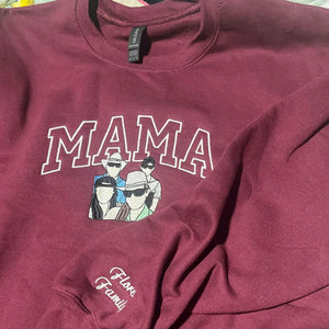 Custom Mother's Day Sweatshirt with Embroidered Mama Portrait and Kids Names, Personalized Mom Gift