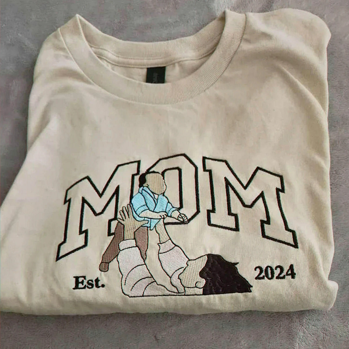 Custom Mother's Day Sweatshirt with Embroidered Mama Portrait and Kids Names, Personalized Mom Gift