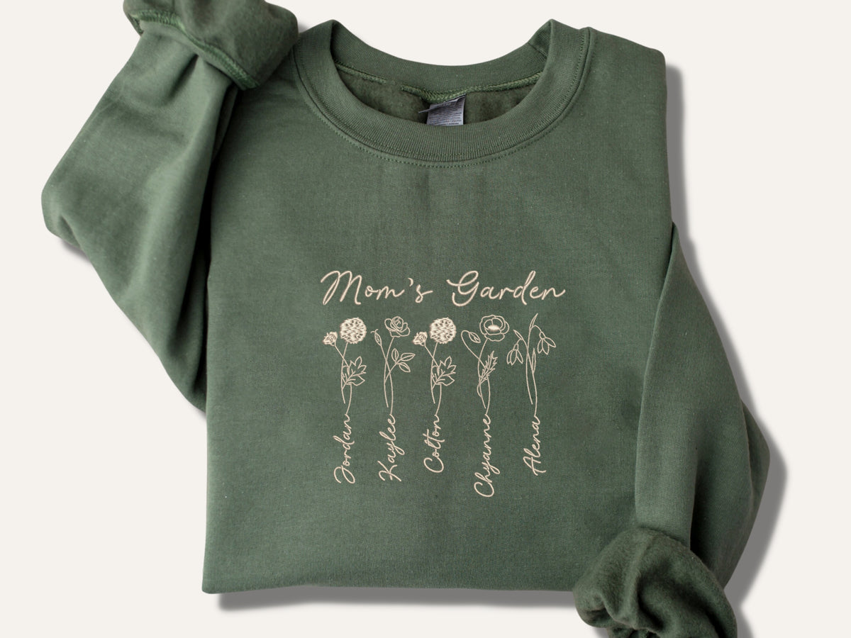 Personalized Birth Flower Mom Sweatshirt or Hoodie - Embroidered - Embroly