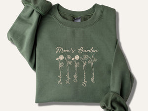 Custom Birth Flower Mom embroidered Sweatshirt With Kids Names