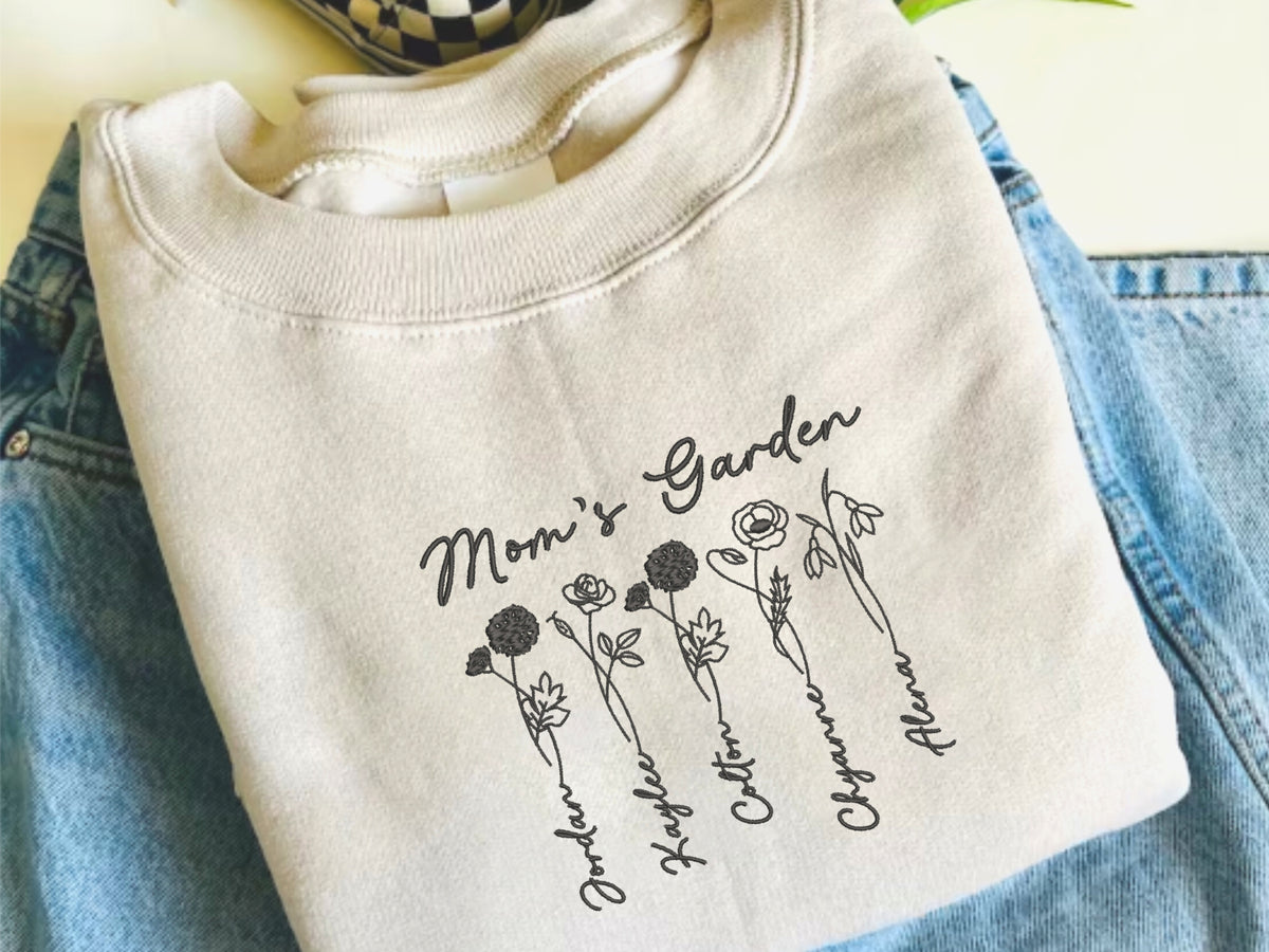Personalized Birth Flower Mom Sweatshirt or Hoodie - Embroidered - Embroly