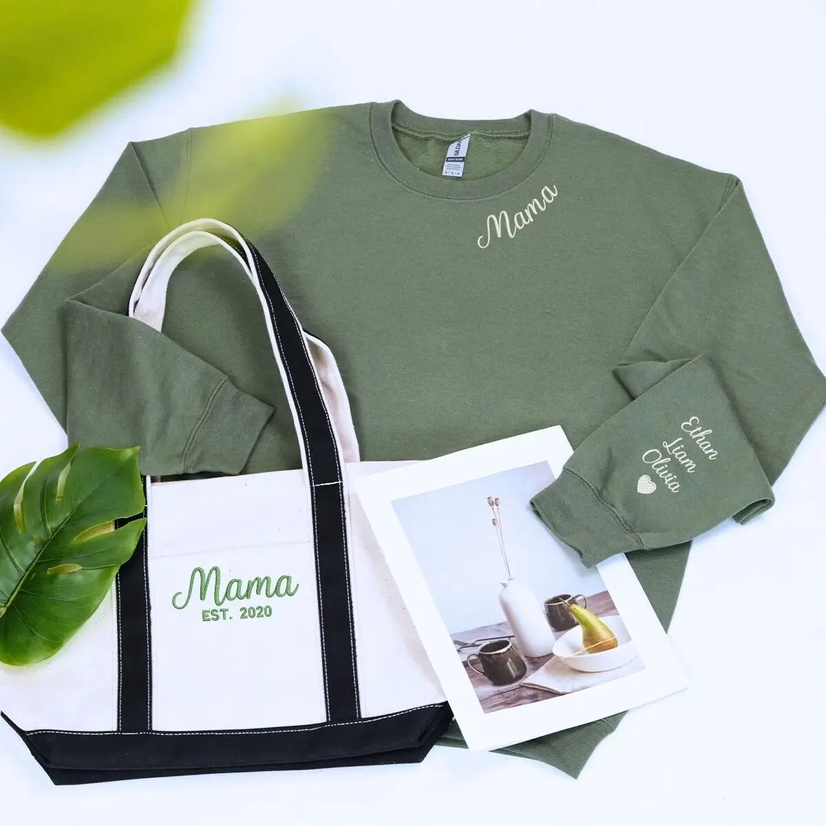 Embroidered Mama sweatshirt and stylish tote bag gift set for Mother’s Day