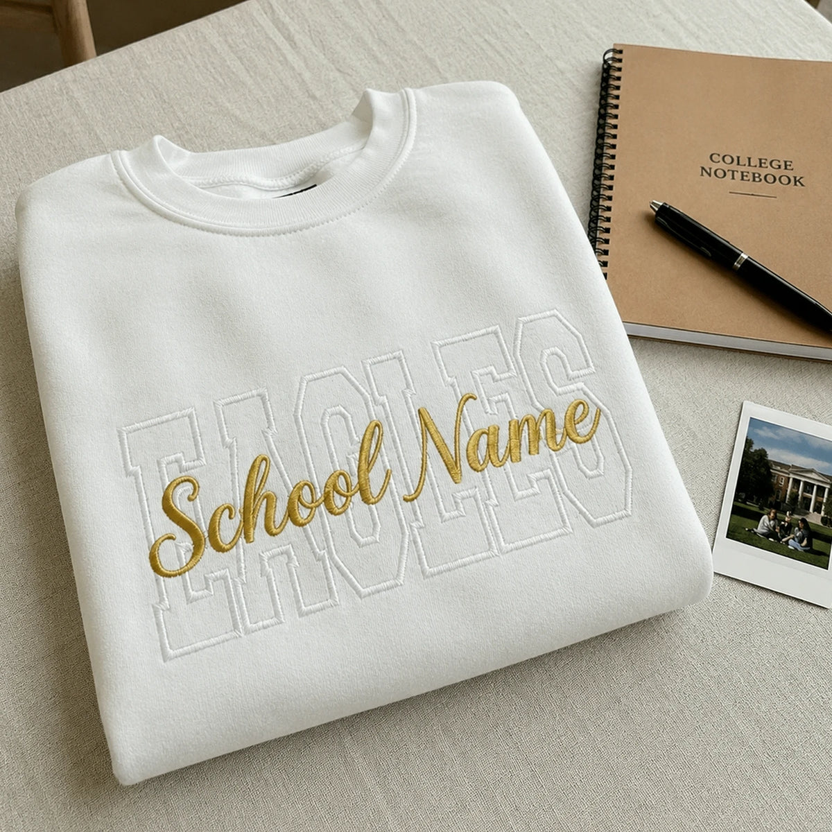 Custom Mascot Name Sweatshirt - Embroidered Back To School Team Name Crewneck