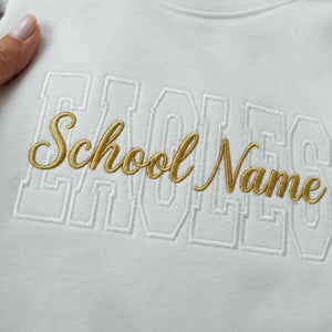 Custom Mascot Name Sweatshirt - Embroidered Back To School Team Name Crewneck