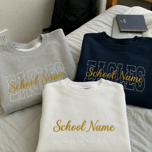 Custom Mascot Name Sweatshirt - Embroidered Back To School Team Name Crewneck
