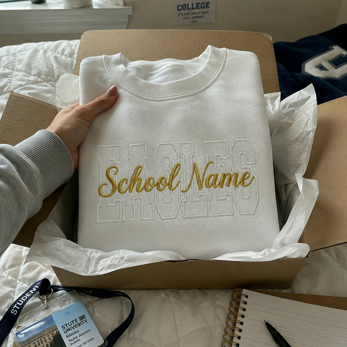 Custom Mascot Name Sweatshirt - Embroidered Back To School Team Name Crewneck