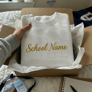 Custom Mascot Name Sweatshirt - Embroidered Back To School Team Name Crewneck