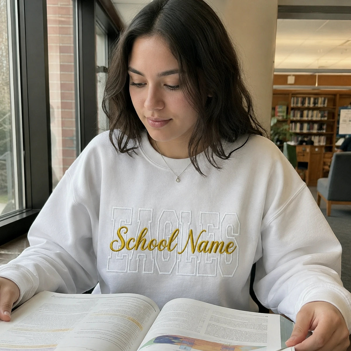 Custom Mascot Name Sweatshirt - Embroidered Back To School Team Name Crewneck