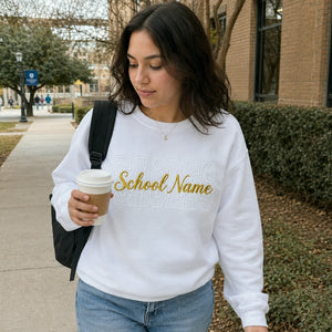 Custom Mascot Name Sweatshirt - Embroidered Back To School Team Name Crewneck