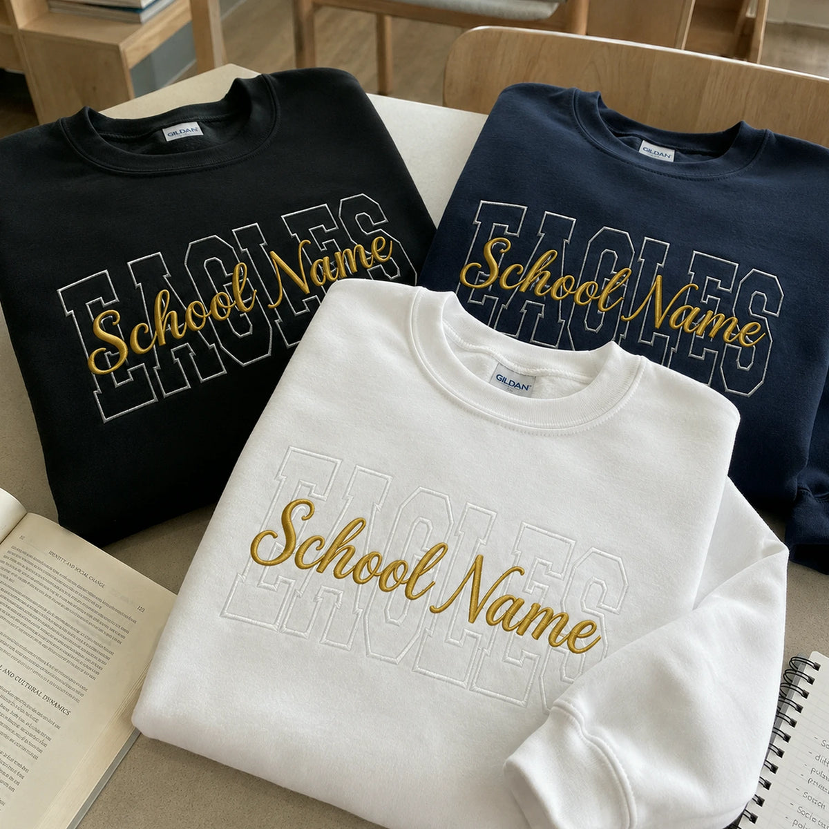 Custom Mascot Name Sweatshirt - Embroidered Back To School Team Name Crewneck