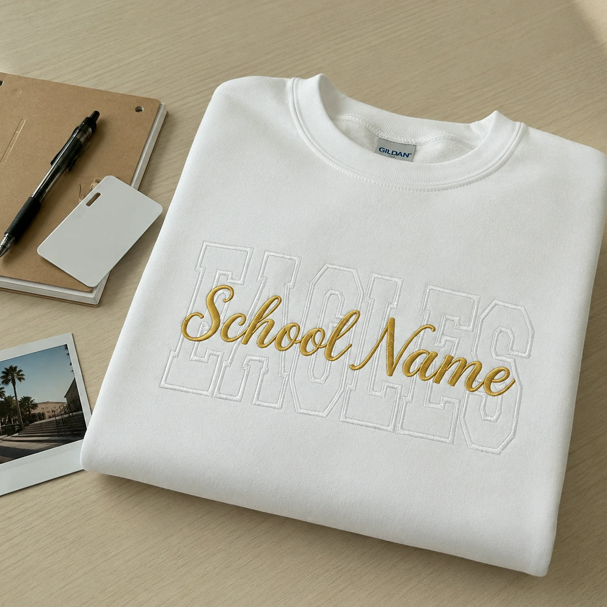 Custom Mascot Name Sweatshirt - Embroidered Back To School Team Name Crewneck