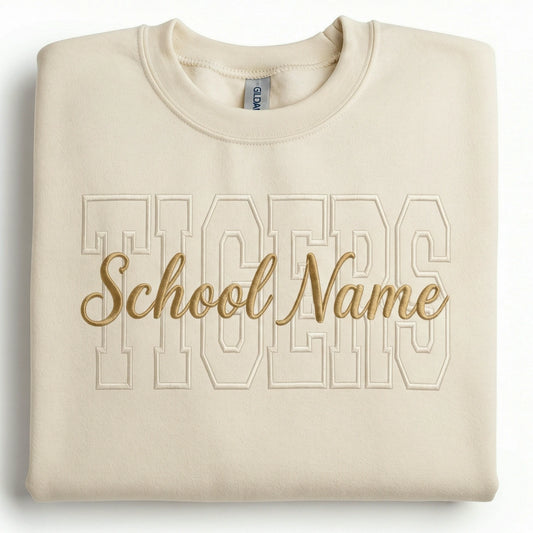 Custom Mascot Name Sweatshirt - Embroidered Back To School Team Name Crewneck