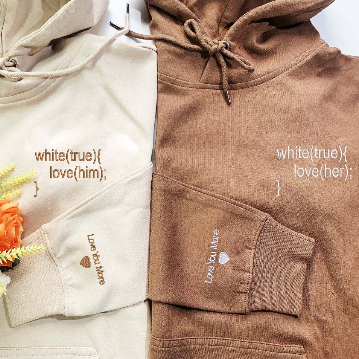 Couple Coding Sweatshirt or Hoodie, Personalized Embroidered Wedding Gifts For Couple