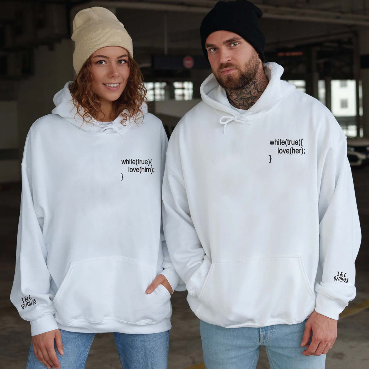 Couple Coding Sweatshirt or Hoodie, Personalized Embroidered Wedding Gifts For Couple