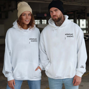 Custom Matching Couple Embroidered Hoodie, Coding Love Program Hoodie, Best Gift Idea for Him Her
