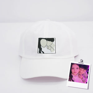 Couple wearing matching embroidered sweatshirts with hat and tote bag – romantic gift set