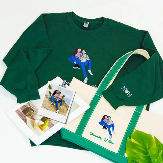 Matching His & Hers sweatshirt and tote bag set styled for couples, ideal as an anniversary or everyday gift.