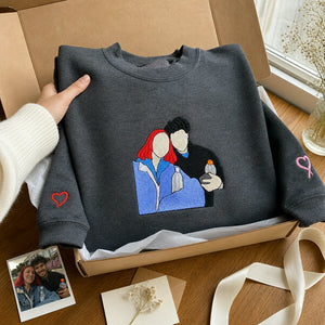 Embroidered Matching Photo Sweatshirt for Couples Him Her Girlfriend Boyfriend