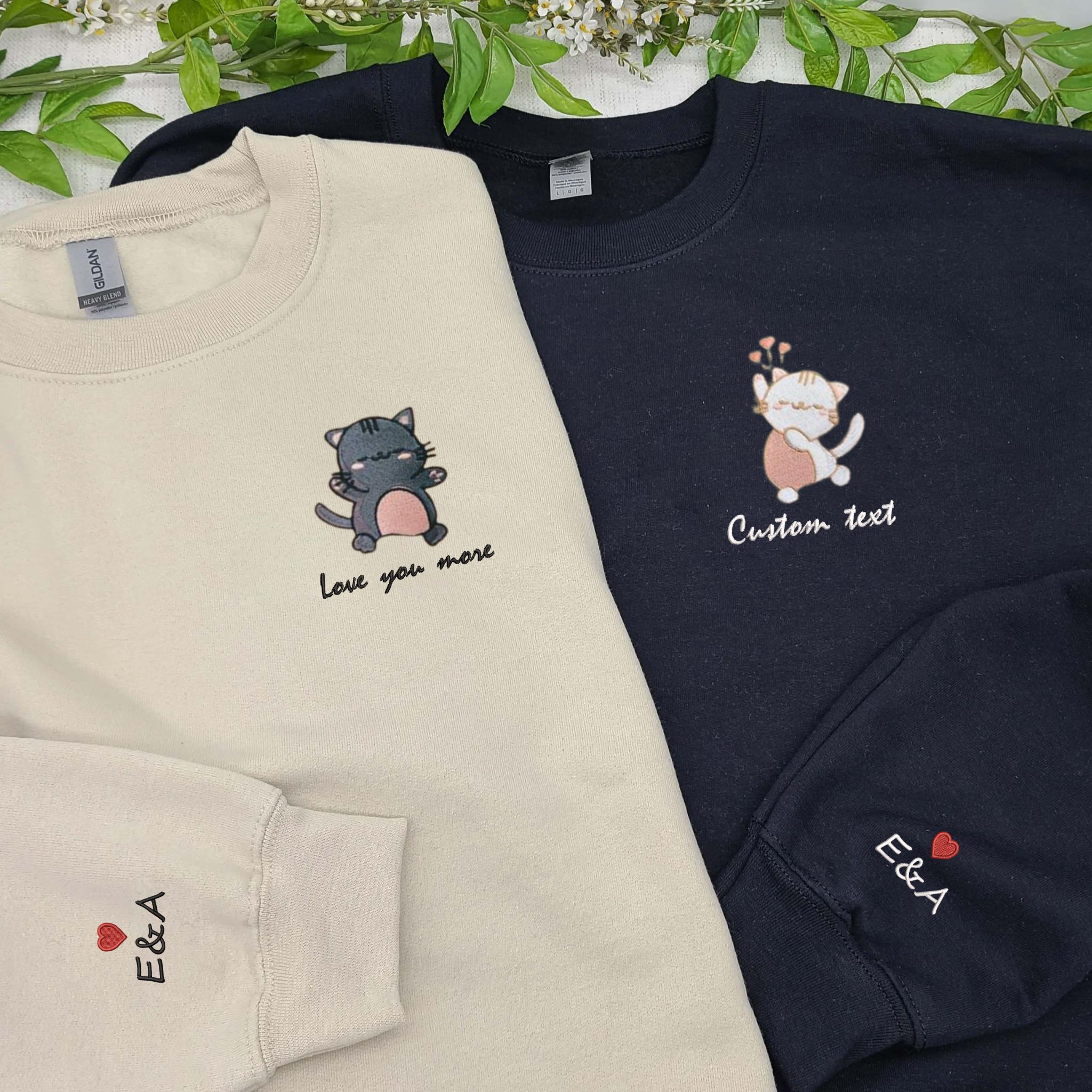 Matching Sweatshirt For Couple, Custom Embroidered Anime Cat