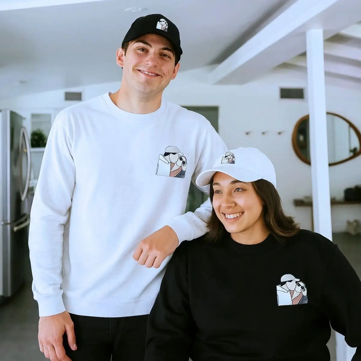 Matching sweatshirt and beanie hat set for couples – cozy gift idea for winter