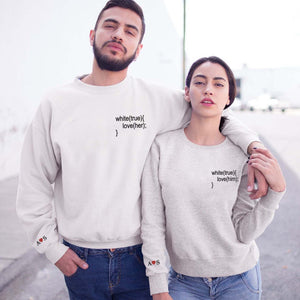 Matching Sweatshirts for Couples, Coding Embroidered Love Program Crewneck, Best Gift Idea for Him Her