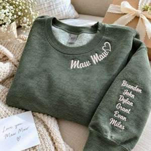 Mawmaw Sweatshirt or Hoodie with Embroidered GrandKids Names on Sleeve