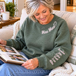 Mawmaw Sweatshirt or Hoodie with Embroidered GrandKids Names on Sleeve