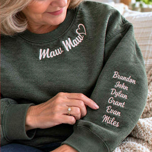 Mawmaw Sweatshirt or Hoodie with Embroidered GrandKids Names on Sleeve