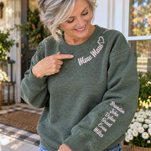 Mawmaw Sweatshirt or Hoodie with Embroidered GrandKids Names on Sleeve