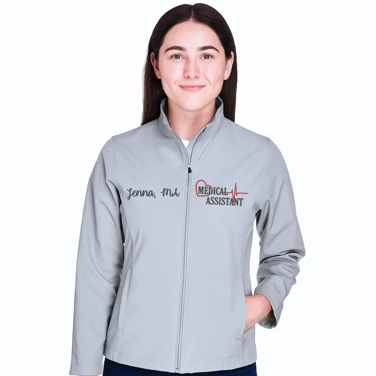 Custom embroidered medical assistant jacket with name and title