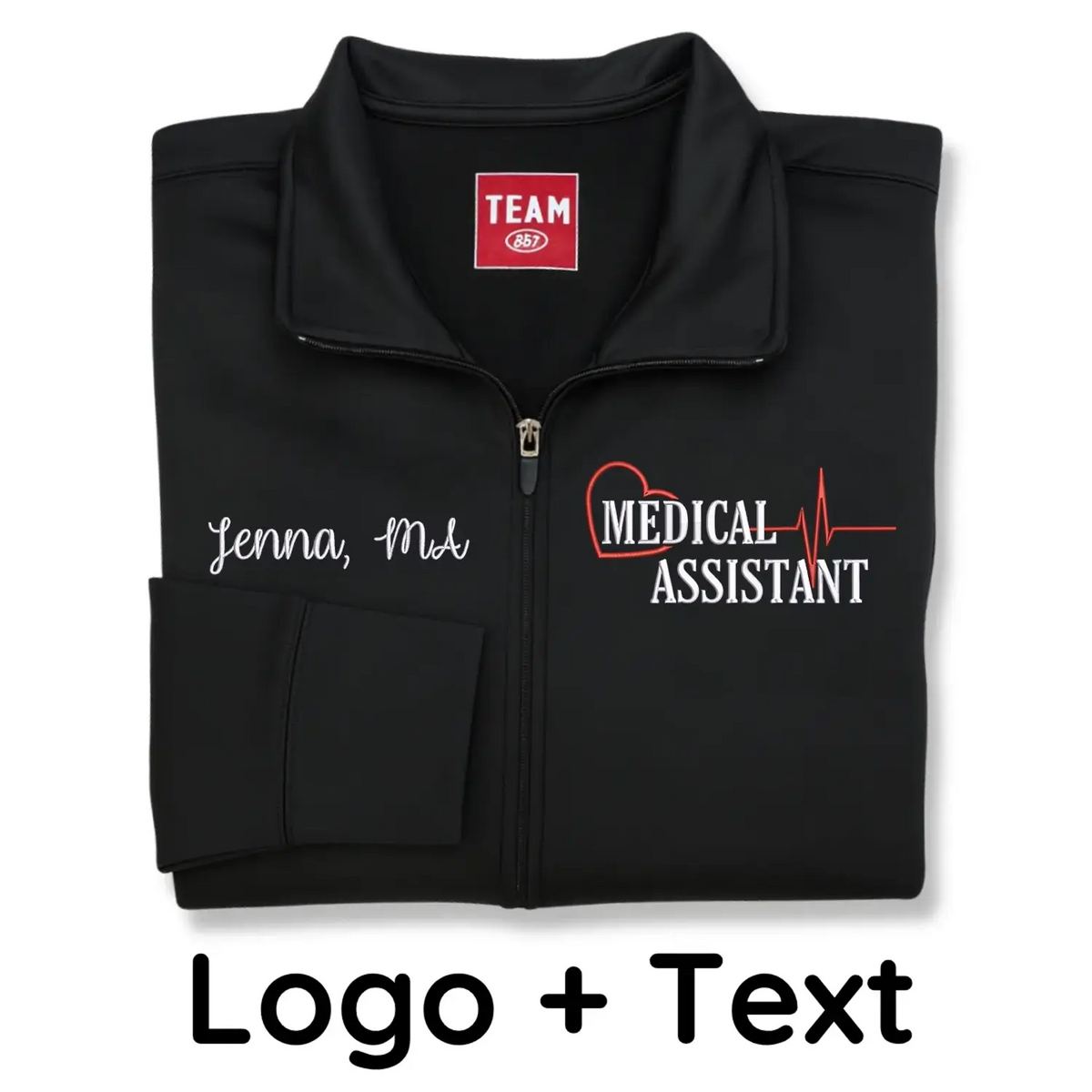 Custom embroidered medical assistant jacket with name and title