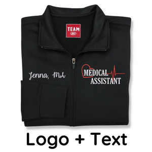 Custom embroidered medical assistant jacket with name and title
