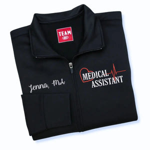 Custom embroidered medical assistant jacket with name and title